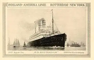 Holland-Amerika Lijn, kaart van de SS Rotterdam IV, rond 1920