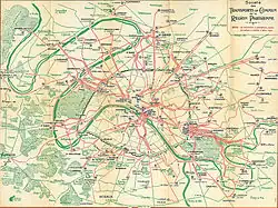 Tramnet in de voorstad in 1921.