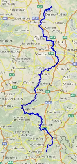 Kaart stroomgebied Saale