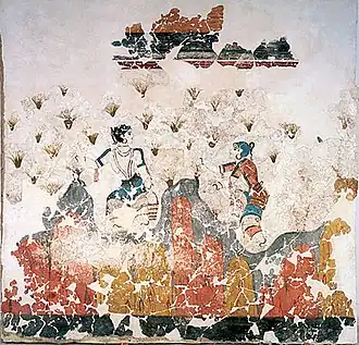 De saffraanpluksters fresco in Akrotiri