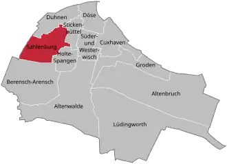 Ligging van Sahlenburg in de gemeente Cuxhaven