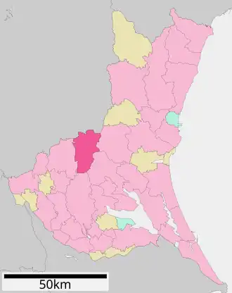 Situering van Sakuragawa in de prefectuur Ibaraki