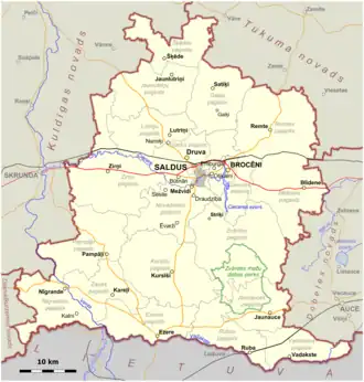 Kaart van Saldus novads