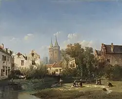 Stadsgezicht met de Oosterpoort, Delft, 1852, olieverf