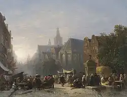 Haags stadsgezicht met de Groenmarkt, 1860, olieverf