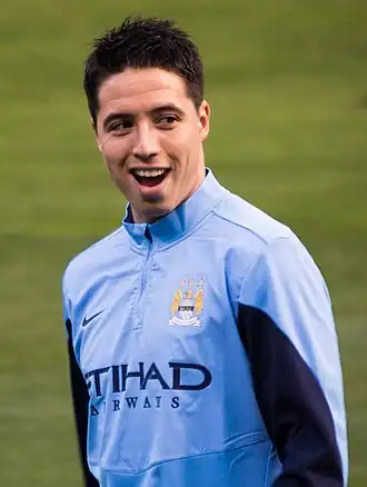 Samir Nasri voorafgaand aan een vriendschappelijke wedstrijd tussen Manchester City en Chelsea FC