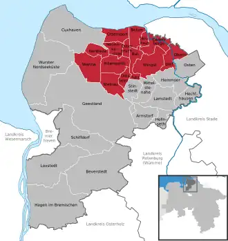 Kaart van Samtgemeinde Land Hadeln