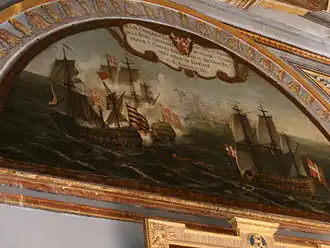 Fresco van de zeeslag in het Grootmeesterspaleis, Valletta.