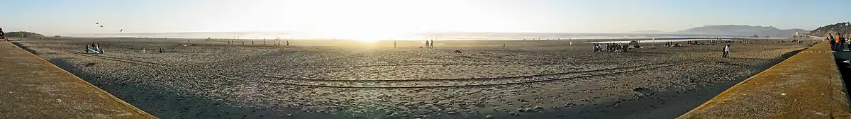 San Francisco Ocean Beach bij zonsondergang in oktober 2007.