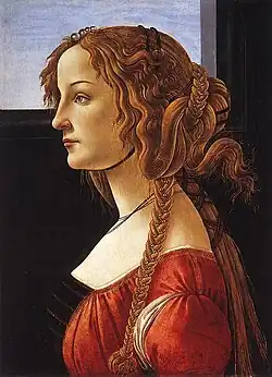 Portret van een jonge vrouw in profiel (ca. 1476) van Botticelli