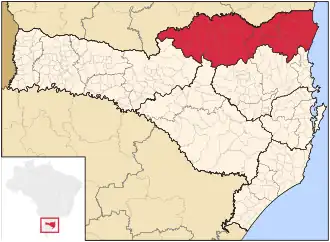 Ligging van de Braziliaanse mesoregio Norte Catarinense in Santa Catarina