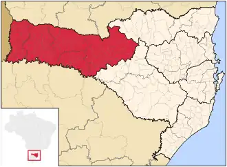 Ligging van de Braziliaanse mesoregio Oeste Catarinense in Santa Catarina