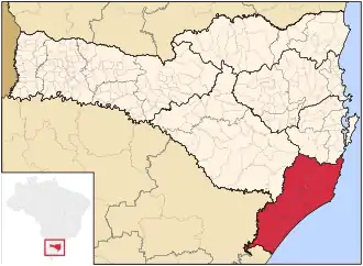 Ligging van de Braziliaanse mesoregio Sul Catarinense in Santa Catarina