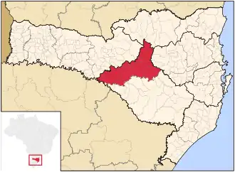 Ligging van de Braziliaanse microregio Curitibanos in Santa Catarina