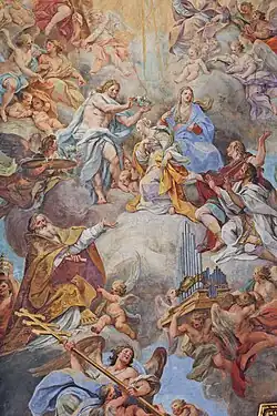 De Glorie van de Heilige Cecilia, fresco van Sebastiano Conca op het gewelf.