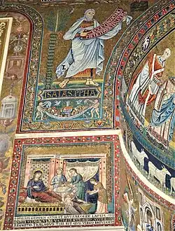 Linkerzijde triomfboog: Isaia; de geboorte van Maria