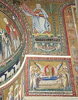 Rechterzijde triomfboog: Jeremia; de dood van Maria