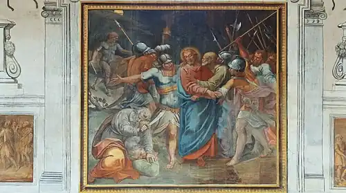 Fresco in het middenschip: de gevangenneming van Jezus.