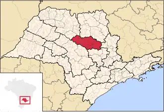 Ligging van de Braziliaanse mesoregio Araraquara in São Paulo