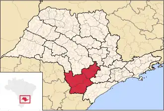 Ligging van de Braziliaanse mesoregio Itapetininga in São Paulo