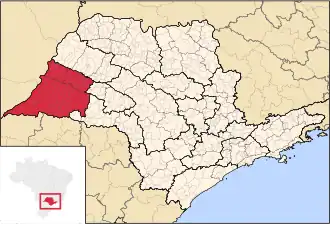 Ligging van de Braziliaanse mesoregio Presidente Prudente in São Paulo