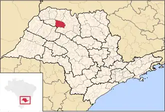 Ligging van de Braziliaanse microregio Nhandeara in São Paulo