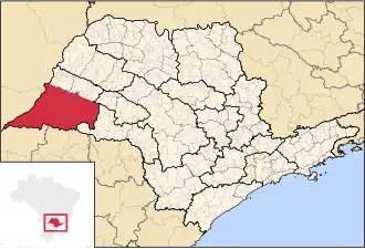 Ligging van de Braziliaanse microregio Presidente Prudente in São Paulo