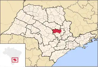 Ligging van de Braziliaanse microregio Rio Claro in São Paulo