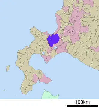 Situering van Sapporo in de prefectuur Hokkaido