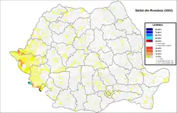 De verspreiding van de Serviërs in Roemenië (2002)