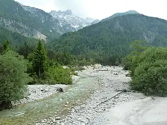 De Sava Dolinka, net buiten Gozd Martuljek