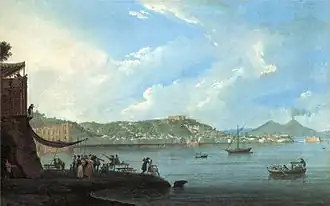 Schilderij (1785) van de Golf van Napels richting de Vesuvius door Saverio della Gatta.