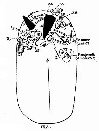 grafveld 137, graf 1; vindplaats van de Sayala-knots