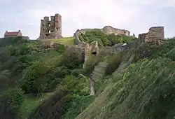Scarborough Castle gezien vanaf de kust.