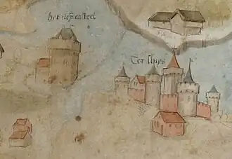 Rechts Sluis, links de Toren van Bourgondië