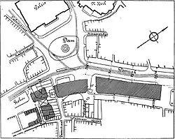 Schets van het Damplan uit 1909 voor bebouwing van de oostkant van de Dam.