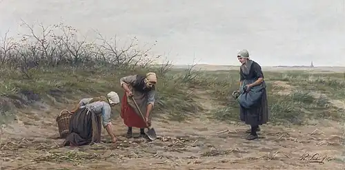 Scheveningse vrouwen bij het nalezen van een gerooid aardappelveld (1874)