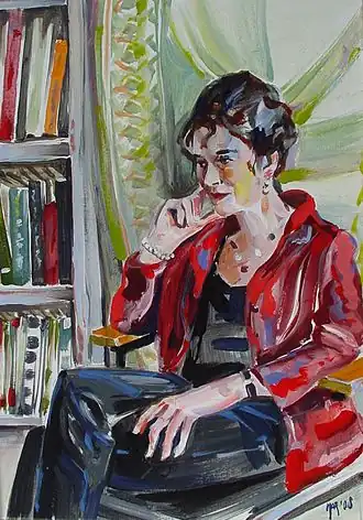 Schilderij (acrylverf op doek) van Rascha Peper door Jaap Versteegh, gemaakt in 2008 in opdracht van de schrijfster, thans in de collectie van het Letterkundigmuseum te Den Haag.