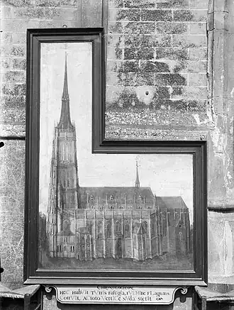 Vóór de torenbrand van 1538, gezien vanuit het zuiden. (schilderij op hout)