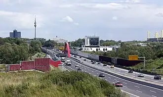 Voorlopige einde van de snelweg, de nieuwe Schnettkerbrücke in Dortmund. (2012)