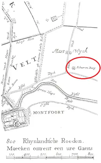 Het kasteel op een kaart van Justus en David Vingboons, 1670.