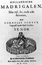 Titelblad van een van de madrigaalbundels van Schuyt, 1603
