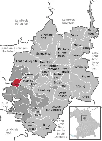 Kaart van Schwaig bei Nürnberg
