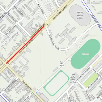 Ligging vlakbij de Vélodrome André Pétrieux (groen)