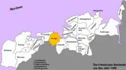 Locatie van Fivelingo in de Zeven Friese Zeelanden.