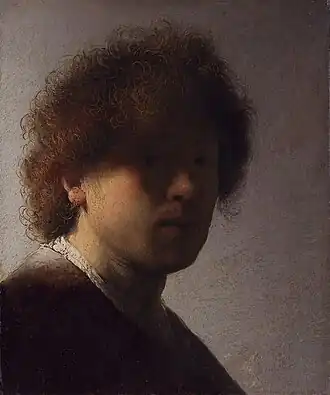 Zelfportret, ca. 1628, geschilderd op 22-jarige leeftijd, mede als clair-obscur-studie, Rijksmuseum Amsterdam