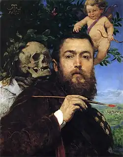 Zelfportret met de dood en de liefde van Hans Thoma, 1875