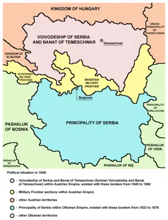 Vorstendom Servië en Vojvodschap Servië en Temesbanaat in 1849