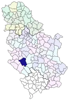 Locatie van de gemeente Ivanjica in Servië