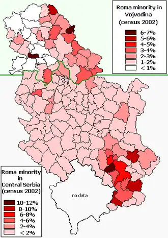 Verspreiding van de Roma in Servië (2002)